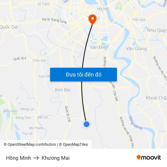 Hồng Minh to Khương Mai map