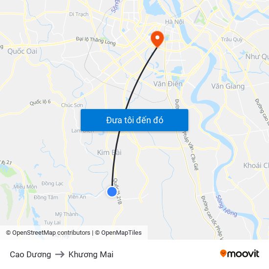 Cao Dương to Khương Mai map