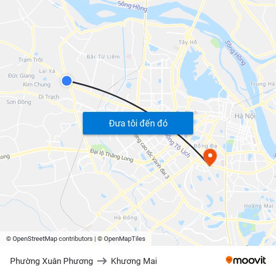 Phường Xuân Phương to Khương Mai map