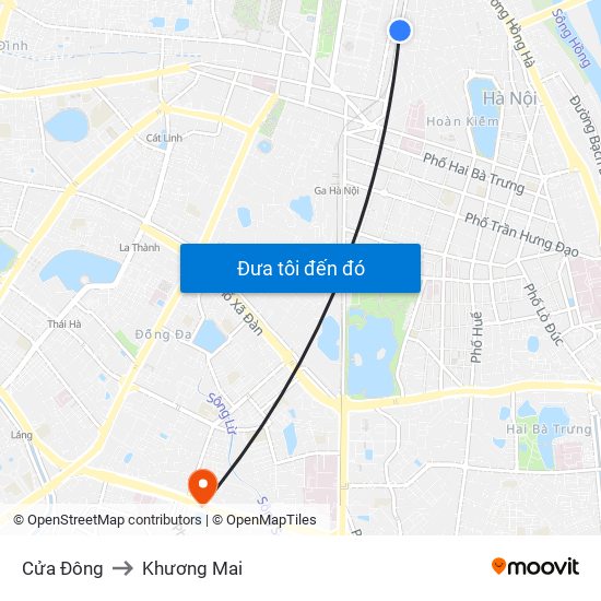 Cửa Đông to Khương Mai map