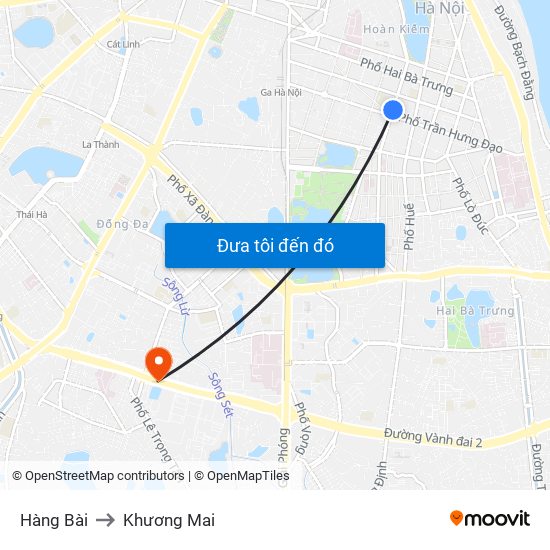 Hàng Bài to Khương Mai map
