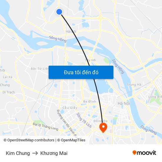 Kim Chung to Khương Mai map