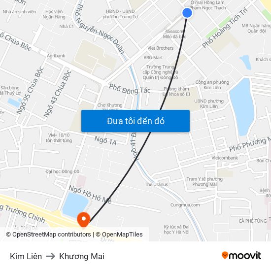 Kim Liên to Khương Mai map