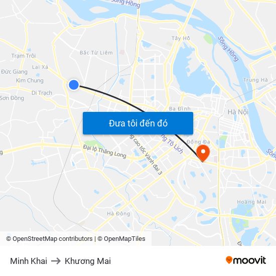 Minh Khai to Khương Mai map