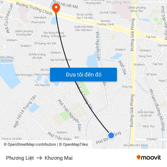 Phương Liệt to Khương Mai map