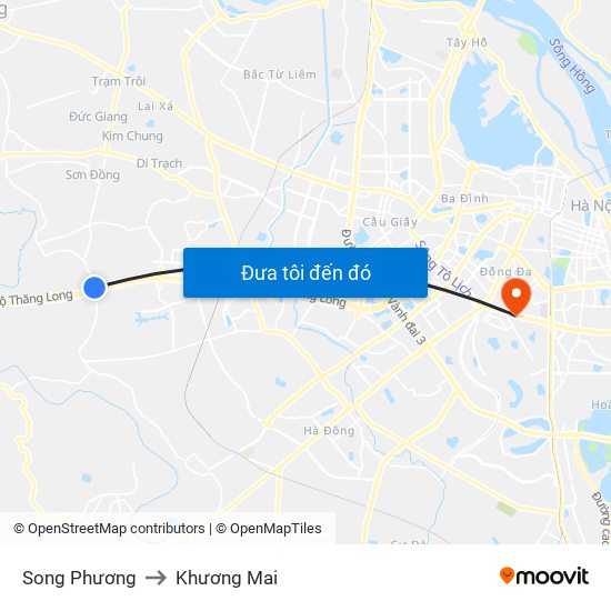 Song Phương to Khương Mai map