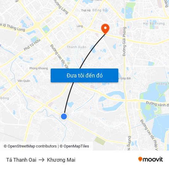Tả Thanh Oai to Khương Mai map