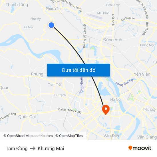 Tam Đồng to Khương Mai map