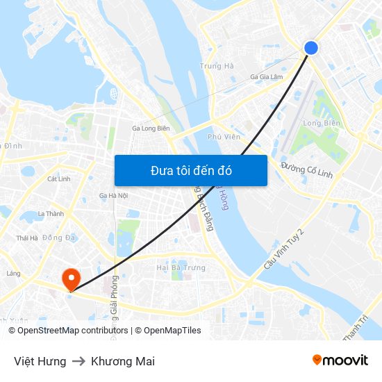 Việt Hưng to Khương Mai map