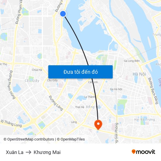 Xuân La to Khương Mai map