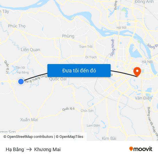 Hạ Bằng to Khương Mai map