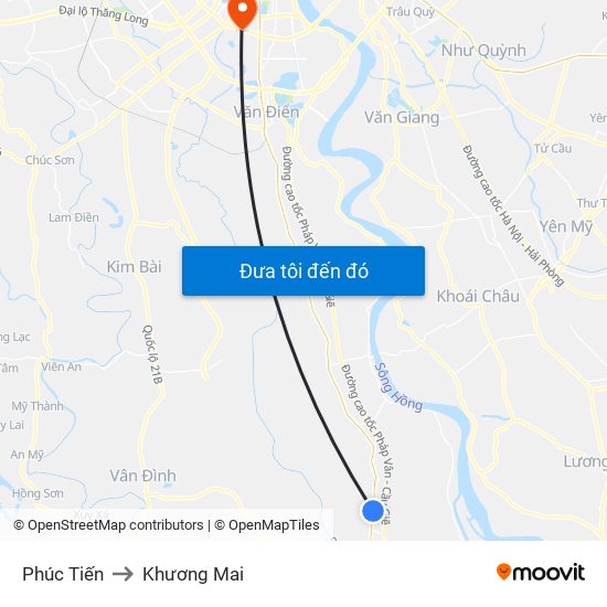 Phúc Tiến to Khương Mai map