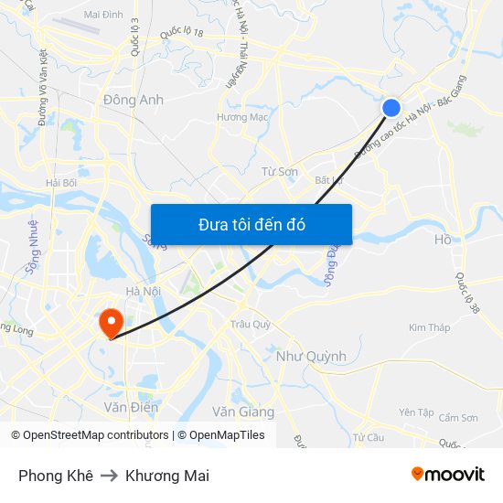 Phong Khê to Khương Mai map