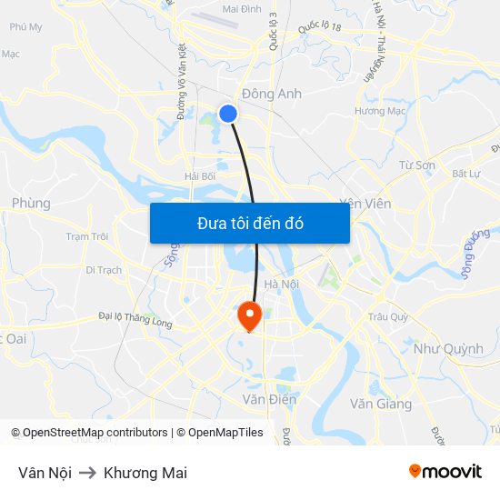 Vân Nội to Khương Mai map