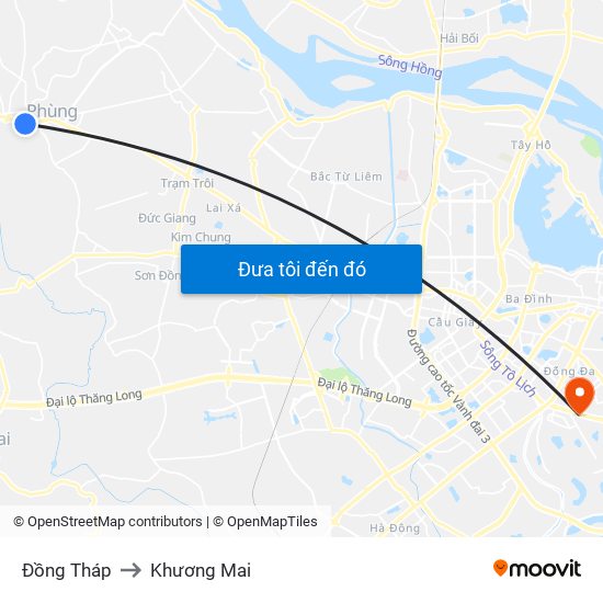 Đồng Tháp to Khương Mai map