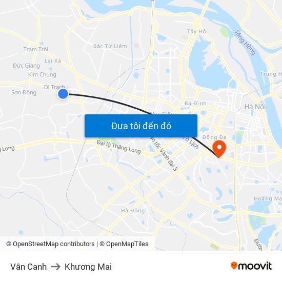 Vân Canh to Khương Mai map