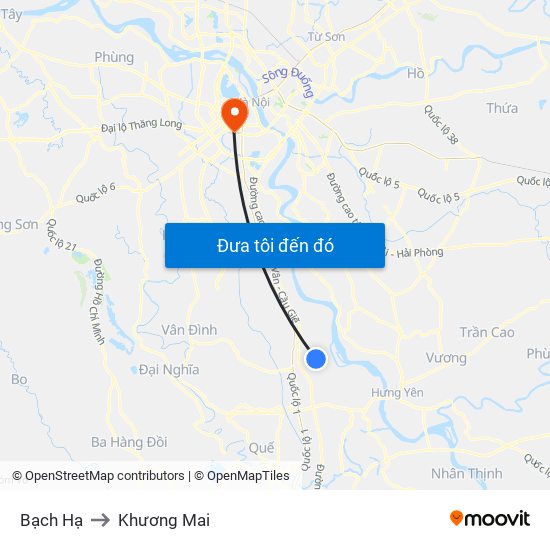 Bạch Hạ to Khương Mai map