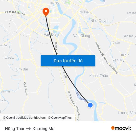 Hồng Thái to Khương Mai map