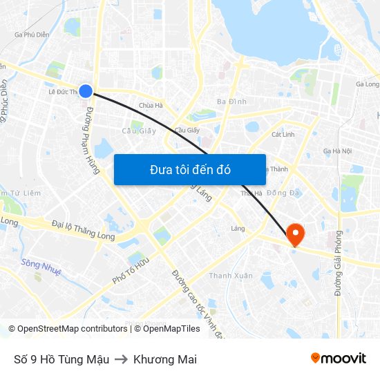 Số 9 Hồ Tùng Mậu to Khương Mai map