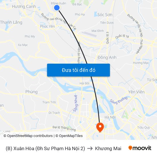 (B) Xuân Hòa (Đh Sư Phạm Hà Nội 2) to Khương Mai map