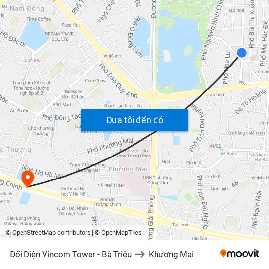 Đối Diện Vincom Tower - Bà Triệu to Khương Mai map