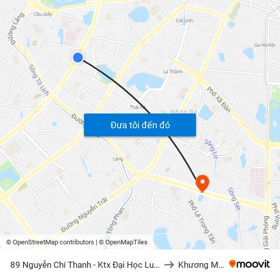 89 Nguyễn Chí Thanh - Ktx Đại Học Luật to Khương Mai map