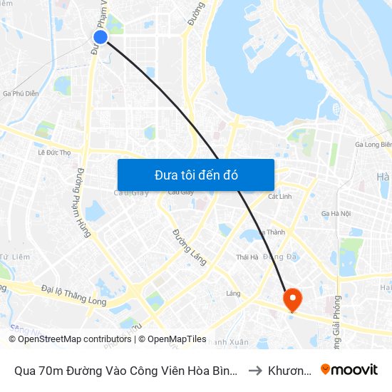 Qua 70m Đường Vào Công Viên Hòa Bình - Phạm Văn Đồng to Khương Mai map