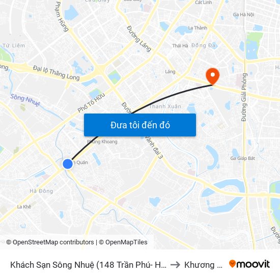 Khách Sạn Sông Nhuệ (148 Trần Phú- Hà Đông) to Khương Mai map
