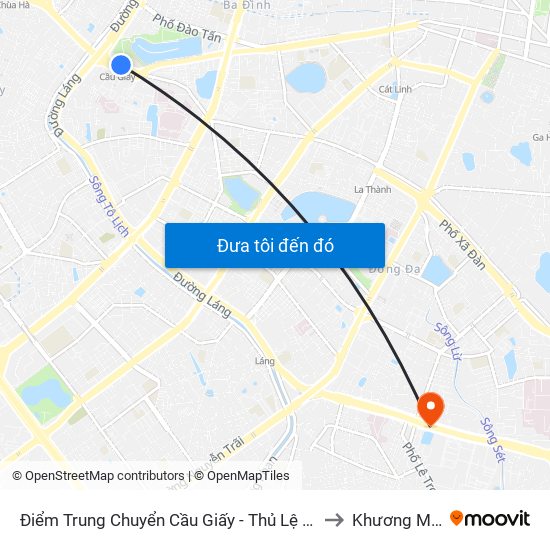 Điểm Trung Chuyển Cầu Giấy - Thủ Lệ 02 to Khương Mai map