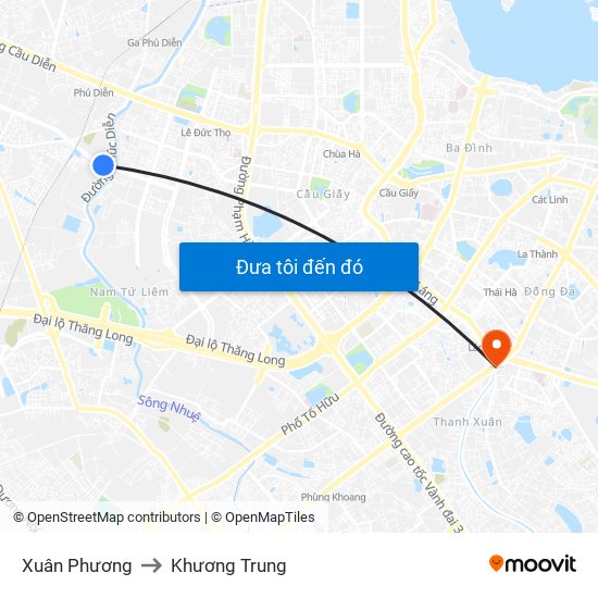 Xuân Phương to Khương Trung map