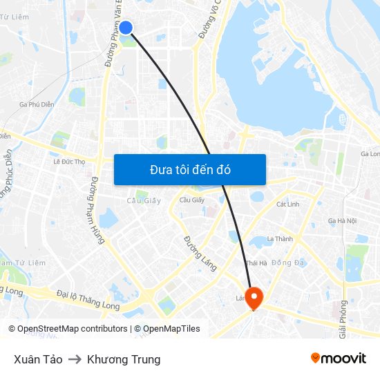 Xuân Tảo to Khương Trung map