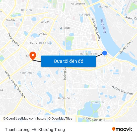 Thanh Lương to Khương Trung map