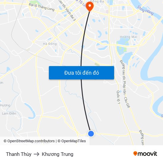 Thanh Thùy to Khương Trung map