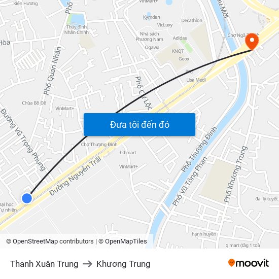 Thanh Xuân Trung to Khương Trung map