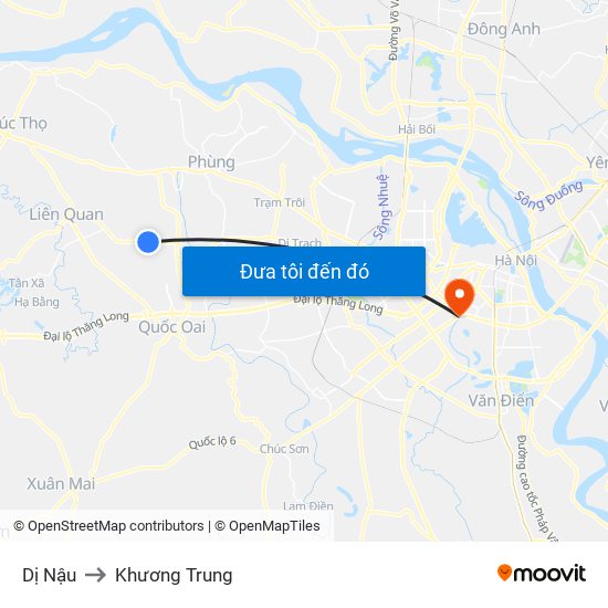 Dị Nậu to Khương Trung map