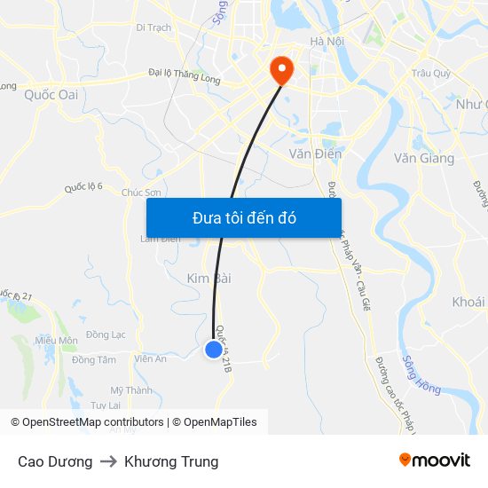 Cao Dương to Khương Trung map