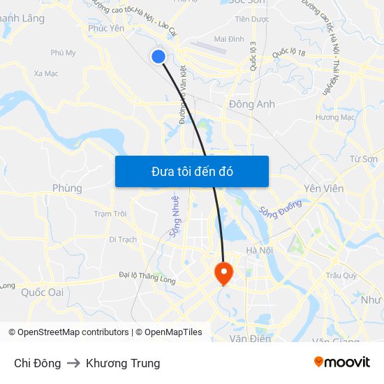 Chi Đông to Khương Trung map