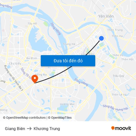 Giang Biên to Khương Trung map