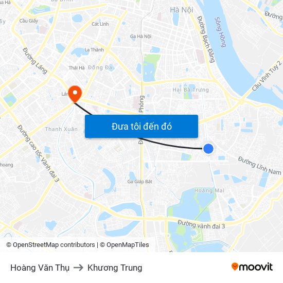 Hoàng Văn Thụ to Khương Trung map