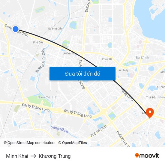 Minh Khai to Khương Trung map