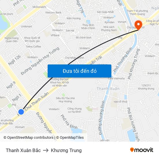 Thanh Xuân Bắc to Khương Trung map