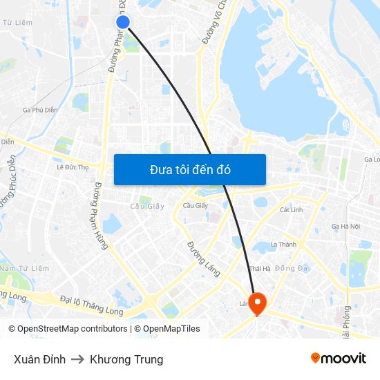 Xuân Đỉnh to Khương Trung map