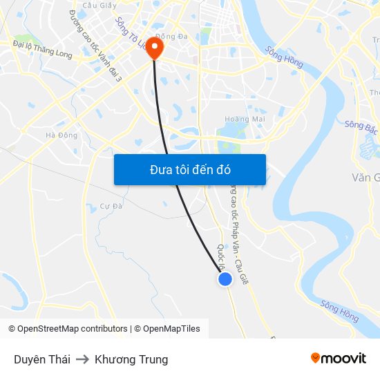 Duyên Thái to Khương Trung map