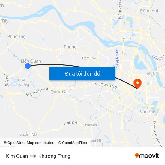 Kim Quan to Khương Trung map