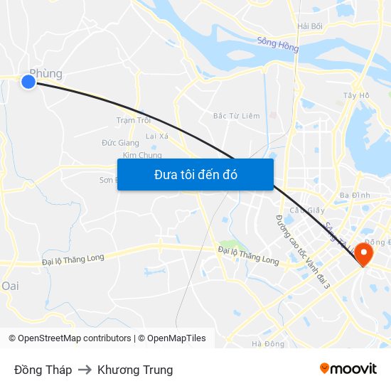 Đồng Tháp to Khương Trung map