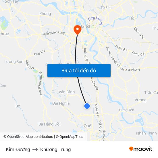 Kim Đường to Khương Trung map