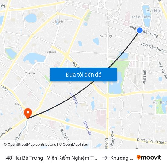 48 Hai Bà Trưng - Viện Kiểm Nghiệm Thuốc Trung Ương to Khương Trung map