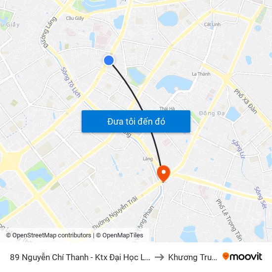 89 Nguyễn Chí Thanh - Ktx Đại Học Luật to Khương Trung map