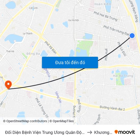 Đối Diện Bệnh Viện Trung Ương Quân Đội 108 - Trần Hưng Đạo to Khương Trung map