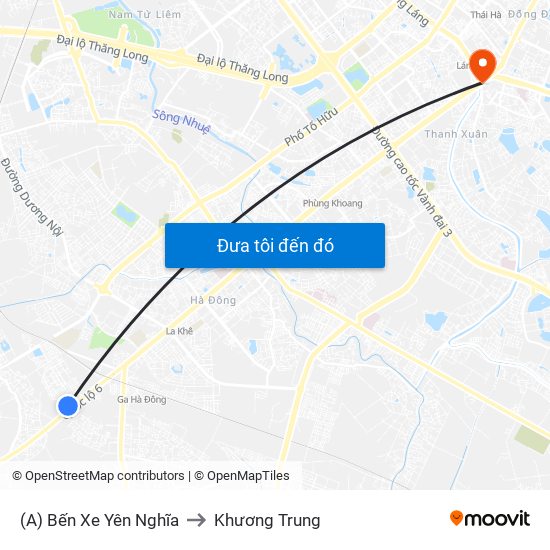 (A) Bến Xe Yên Nghĩa to Khương Trung map